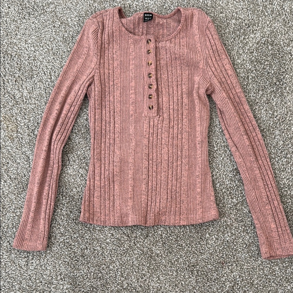 SHEIN Mauve Ribbed Long Sleeve Top